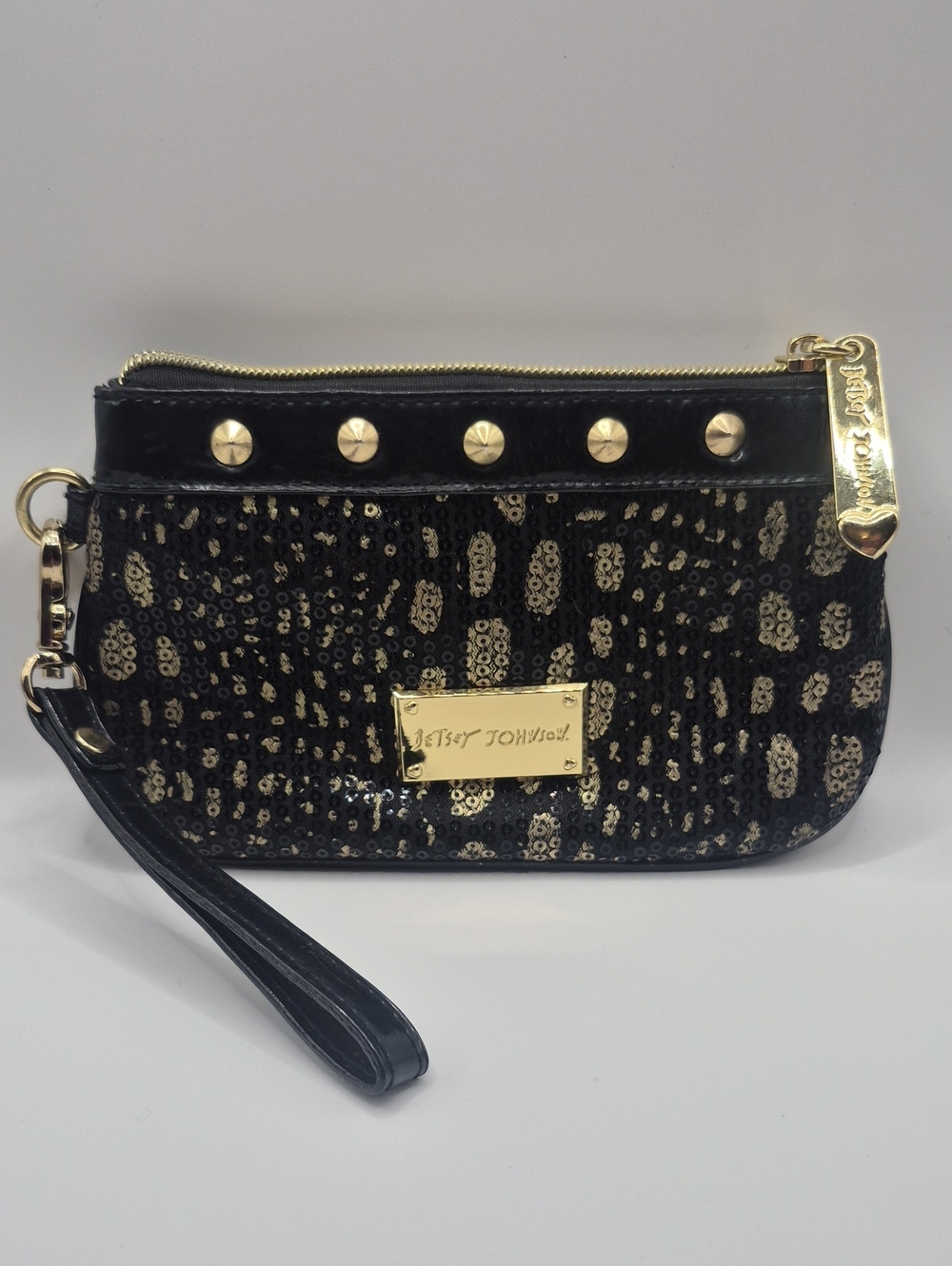 Betsey Johnson Black and Gold Wristlet